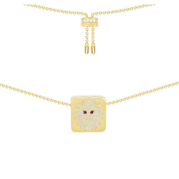 

sljely women's lion shaped square pendant necklace, egyptian luxury brand jewelry, adjustable, 925 sterling silver, yellow, fashion