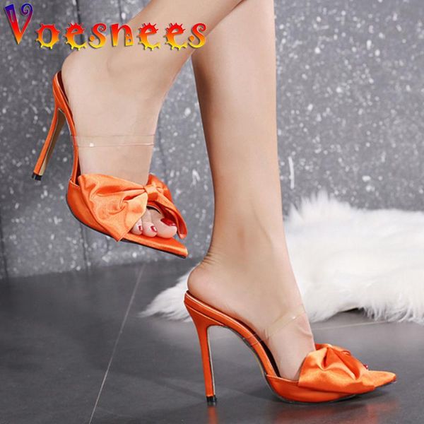 

voesnees summer slippers women 2021 pointed butterfly-knot woman shoes open toe high heels stiletto sandals ladies slides, Black