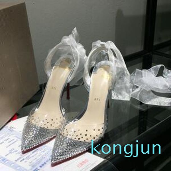 

designer- ladies high heel transparent belt drill dress shoes, ladies fashion party sandals wedding shoes, Black