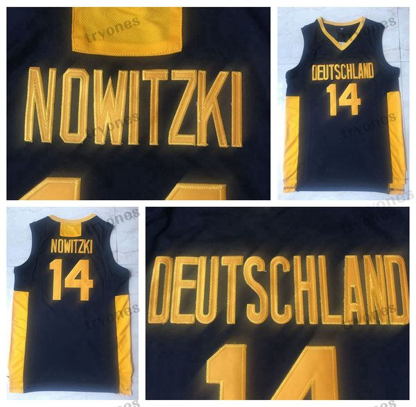 Mens Dirk Nowitzki # 14 Deutschland Team GERMANIA Maglie da basket Camicie cucite vintage S-XXL