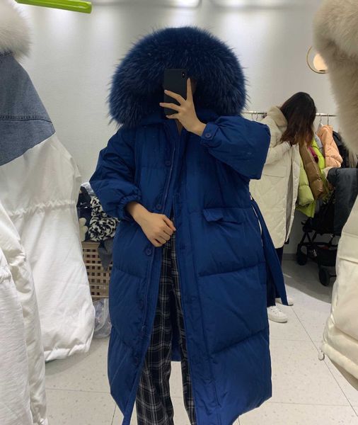 

south korea dongdamen 2021 fox big collar loose and thickened cold proof down et women's long belt coat