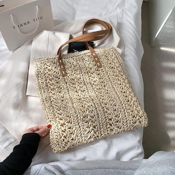 

evening bags fashion women pure color woven shoulder shopping bag casual ladies summer vacation beach large capacity tote handbags