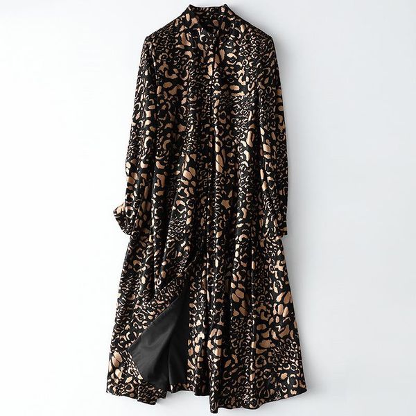 

women's leather & faux fashion 100% leopard genuine coat jacket women female real sheepskin long windbreaker loose overcoat 2021, Black