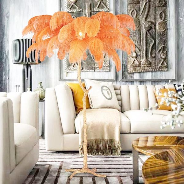 

floor lamps ostrich feather lamp nordic all copper tripod light for living room decoration home resin standing lights furniture