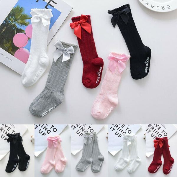 

baby socks summer clothing kids toddlers sock girls big bow knee high long soft cotton lace bowknot 100%, Pink;yellow