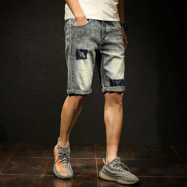 

shorts 20 denim capris cotton stretch pants men nostalgic holed, White;black