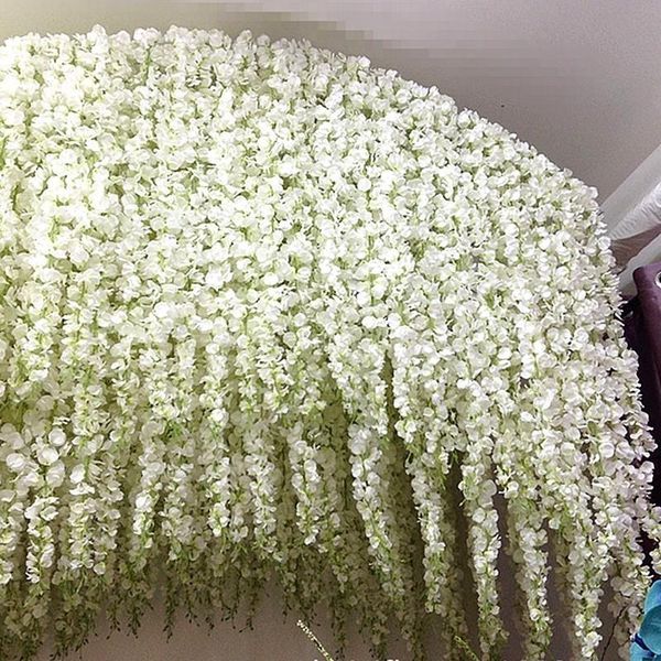 

10pcs 3.9ft long artificial wisteria flower vine hydrangea rattan diy wedding birthday party decoration wall backdrop flowers decorative & w
