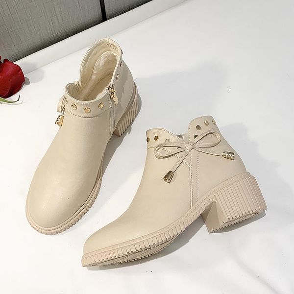 

boots women winter shoes 2021 pu leather warm trend small bow rivet space autumn mid heel women's ankle, Black