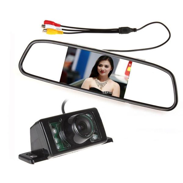 

car rear view cameras& parking sensors kit with 4.3" mirror monitor + 7 ir night rearview reversing backup camera