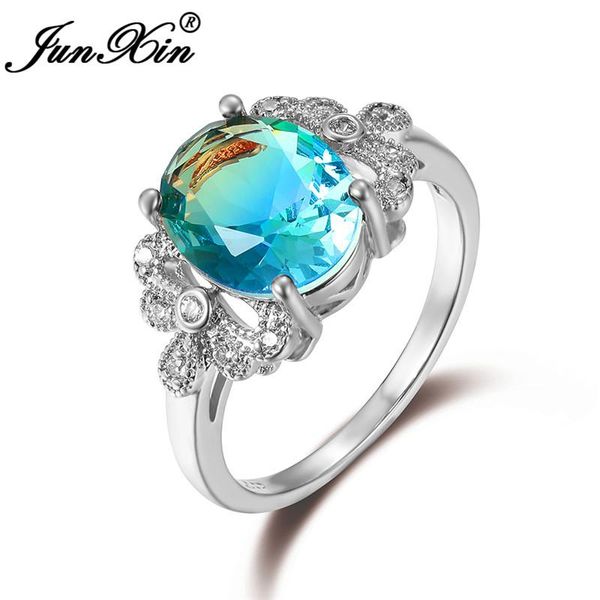 

wedding rings mystic fire crystal green blue stone ring white/rose gold cute animal dragonfly for women bands zircon jewelry cz, Slivery;golden