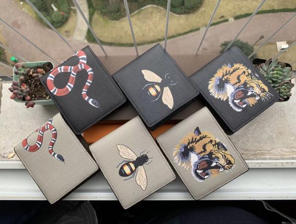 

men animal short wallet leather black snake tiger bee wallets women long style purse wallet card holders with cards gift box, Red;black
