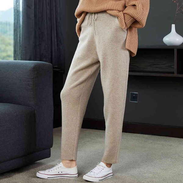 

women's pants & capris cashmere women's pants, knitted wool trousers, loose-fitting, pure color, soft and warm, large 99wc, Black;white