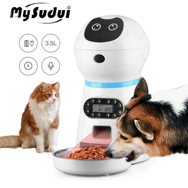 

3.5l smart automatic pet feeder cat dog bowl voice recording 4 meal stainless steel electric intelligent timer dispenser bowls & feeders