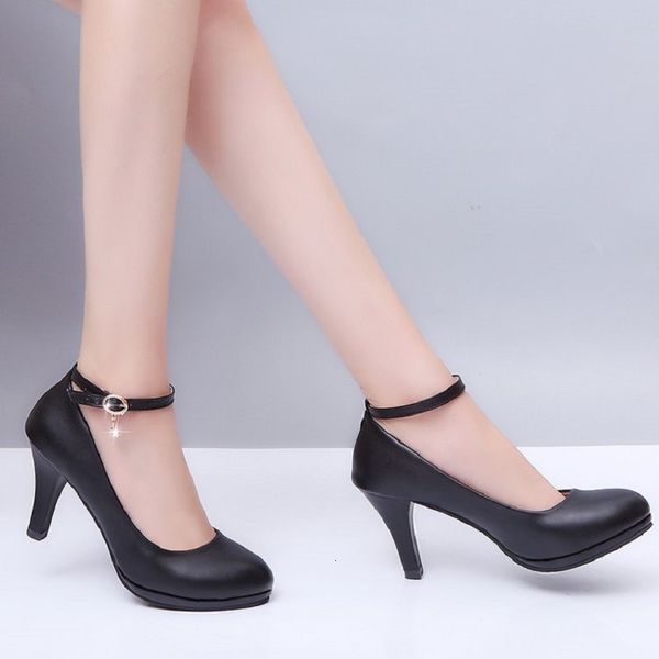 

sandals work female black word with round head shallow mouth stiletto professional single high heel comfortable formal shoes
