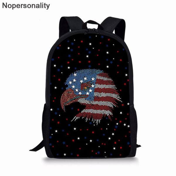 Nopersonality US-Flagge Hund Eagle Print Tier Schultaschen für Teenager Mädchen Jungen Schultasche Kinder Büchertasche Primärrucksack
