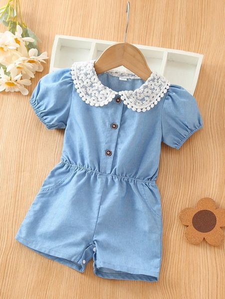 

baby guipure lace peter pan collar puff sleeve romper she, Blue