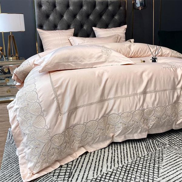 

bedding sets light luxury style four-piece set, high-end european cotton pure sheets, ice silk simple duvet cover