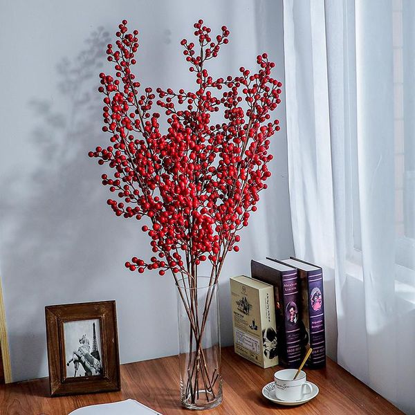 

decorative flowers & wreaths 3 piece/lots artificial fortune fruit holly red acacia bean pulp year christmas holiday wedding decoration fake