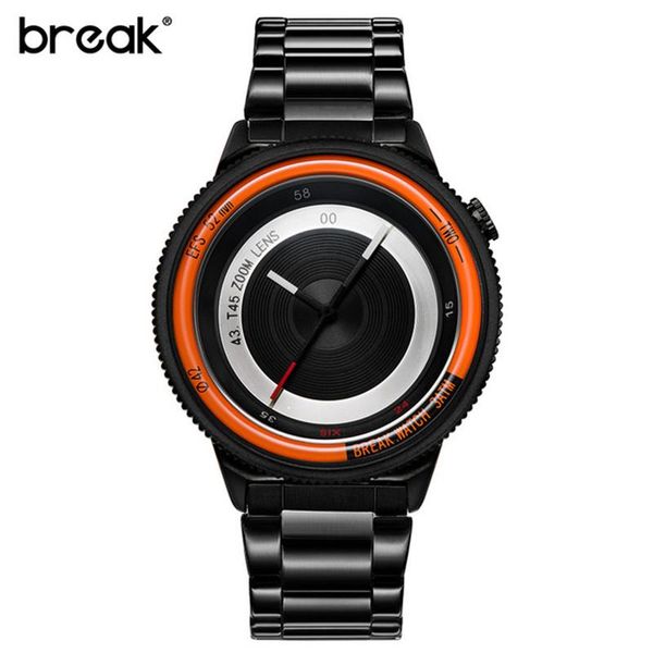 

break orange fashion casual men quartz watches clock relojes stainless steel male wristwatch waterproof relogio masculino black wristwatches, Slivery;brown