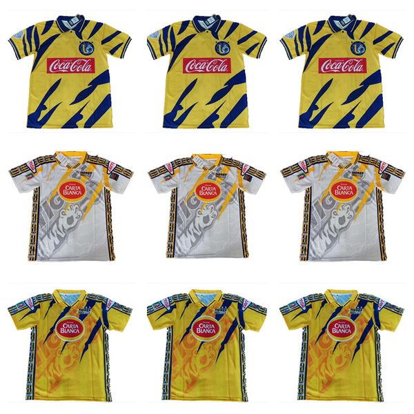 

liga mx mexicotigres retro soccer jerseys home yellow 1996 97 98 99 2000 01 02 vintage football shirts jersey classic tiger, Black;yellow