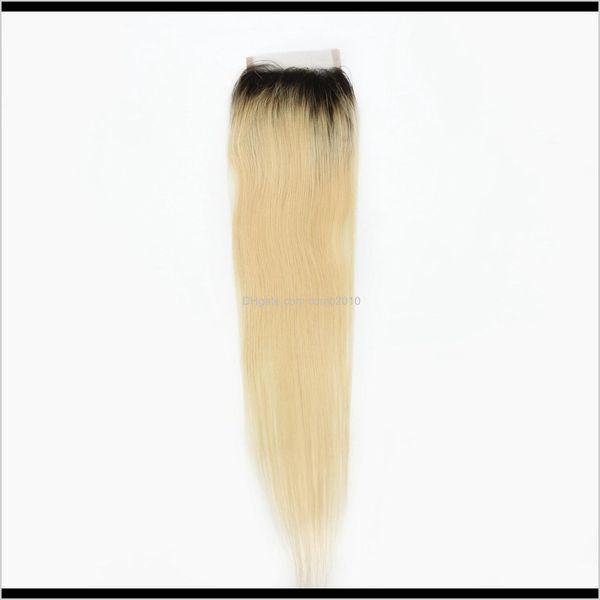 Platinum Blondee Ombre 1B / 613 прямой кружевной замыкание с детскими волосами, отбеленные узлы REMY HAVER Hair 4x4 кружевные замыкания H3PWB UIB8O