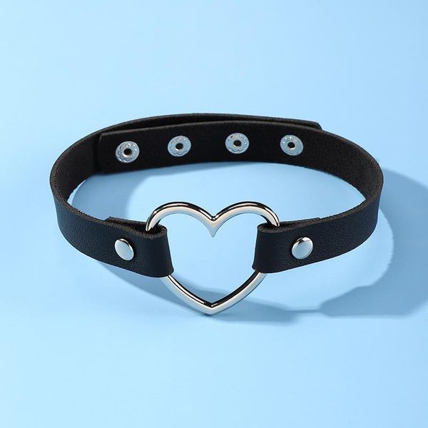 

punk pu leather love heart collar choker necklace goth gothic rock trend jewelry birthday party gifts for women girls chokers, Golden;silver