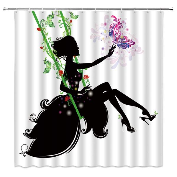

flower fairy shower curtain sets butterfly dreamy girl green swing red floral kids girl room fantasy polyester fabric bathroom