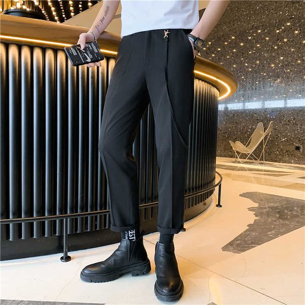 

fashion men pants korean loose business dress pants spring streetwear casual pants office social trousers pantalon homme 210527, White;black