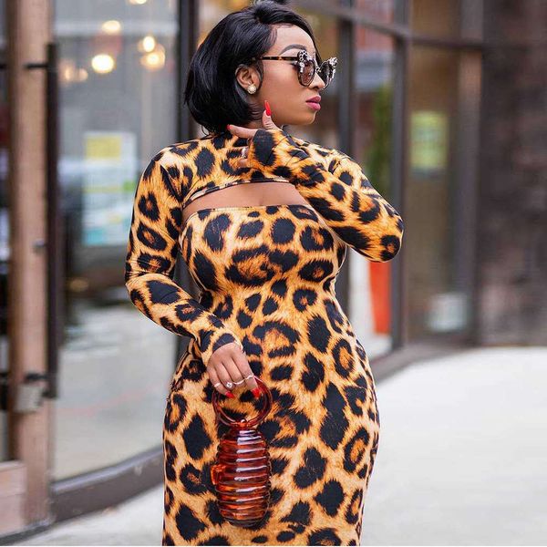 

2020 new wear women's long sleeve leopard print bra dress casual suit, White