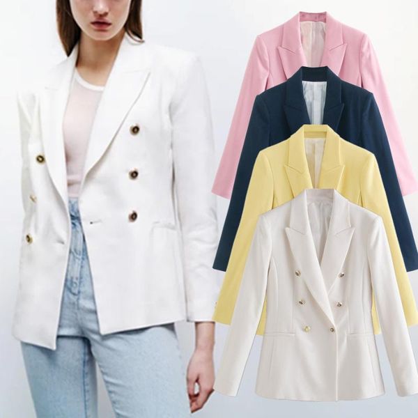 

women's suits & blazers elmsk blazer mujer 2021 england style high street fashion double breasted solid casual women and jackets, White;black