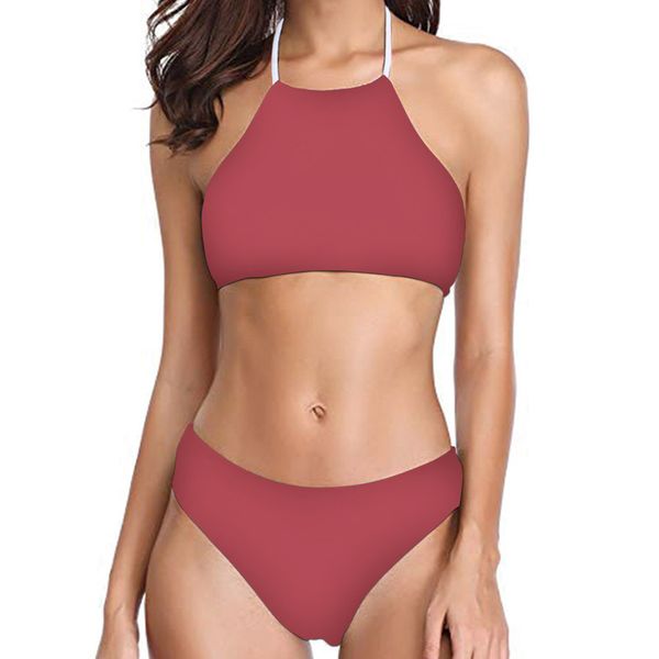 

straight color split swimsuit design briefs bikini, Black;white