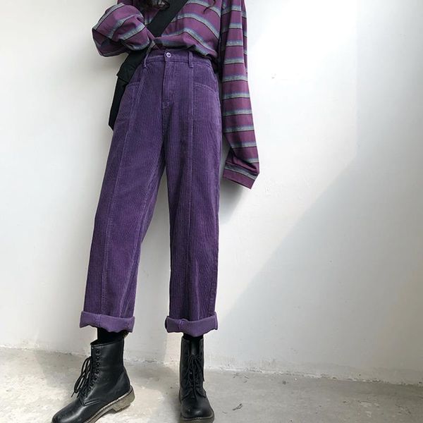 

women's pants & capris genayooa korean women pant plus size high waist trousers wide leg corduroy for streetwear female winter, Black;white