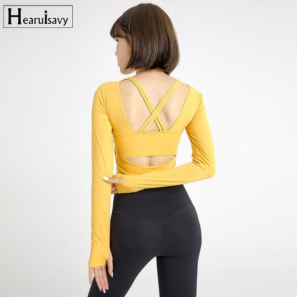 

yoga outfit winter clothes women's sports with chest pad cross-back tight-fitting long-sleeved fitness push-up