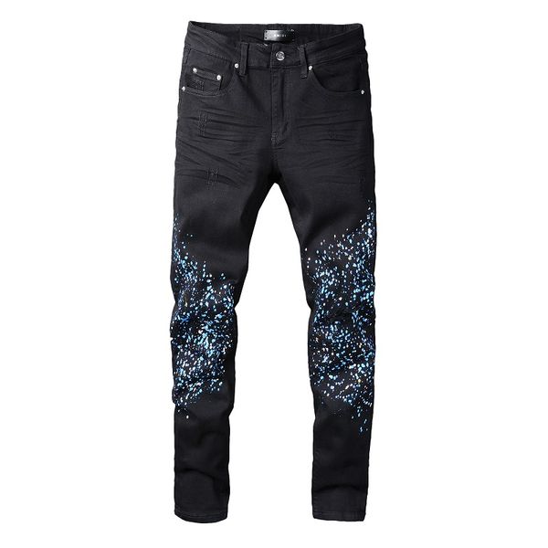 

20ss mens designer jeans distressed ripped biker slim fit motorcycle denim for men fashion jean mans pants pour hommes real jeans #818, Blue