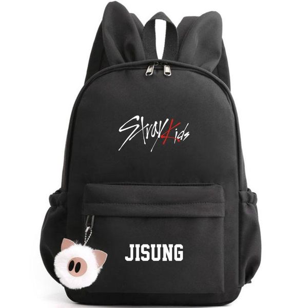 

backpack with ear stray kids waterproof travel bag jisung changbin woojin minho bangchan jeongin felix hyunjin seungmin