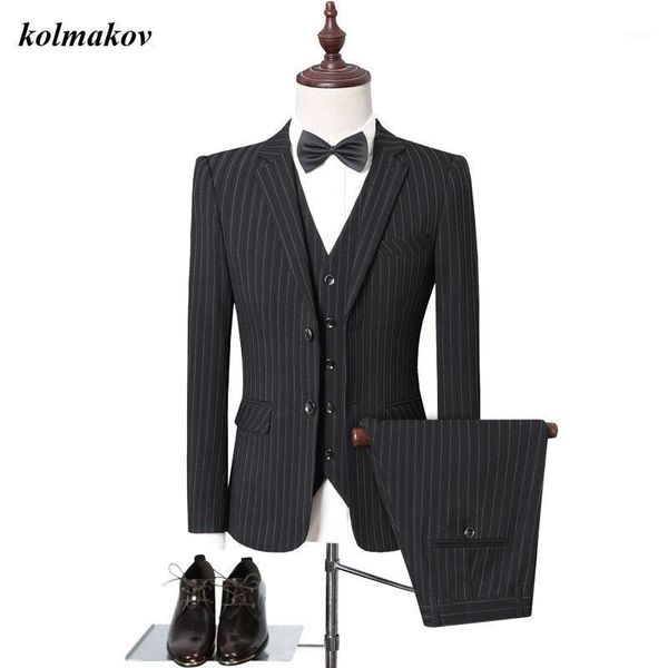 

(jacket vest and pants) arrival spring style men boutique leisure suits stripe slim men's wedding dress s-5xl & blazers, White;black