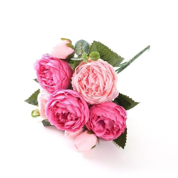 

decorative flowers & wreaths 30cm rose pink silk peony artificial bouquet 5 big head and 4 bud fake for home wedding decoration indoor