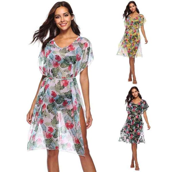 

print dress beach bikini blouse with rope design loose women's a1918, Black;gray