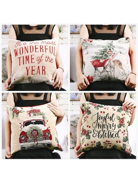 

pillow case 4pcs christmas cover linen throw sofa cushion vintage decorative home living room decor