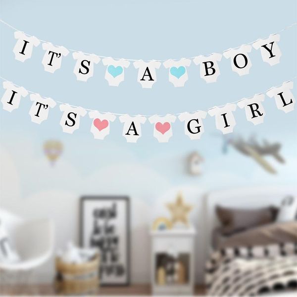 

party decoration baby shower paper garland it`s a boy pennant flags banner girl babyshower baptism