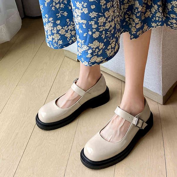 

sandals classic natural bright cow patent leather shoes for woman black buckle beige platforms mary janes pumps casual girl obdo