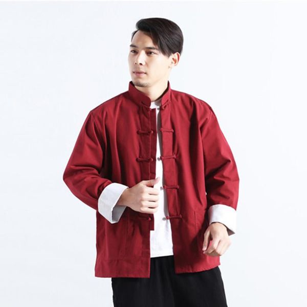 

men's casual shirts marfan cloth clothes stand collar chinese style improved coil button cotton 6-color shirt guofeng, White;black
