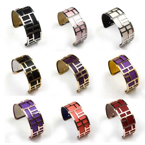 

25mm manchette labyrinthe medium finition bracelets cuff rectangular diy reversible leathers insert moods valentine's day gift q0719, Black