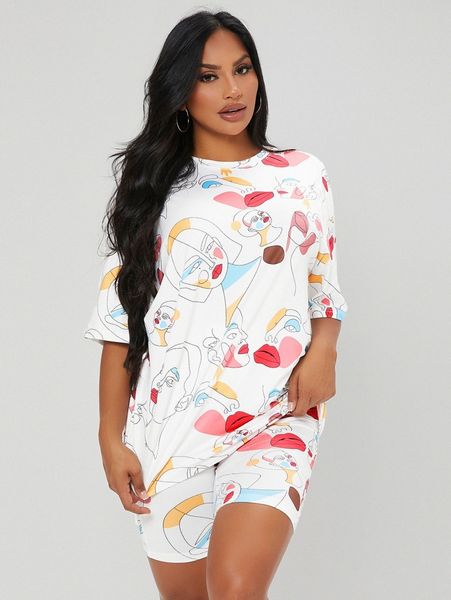 

sxy figure graphic tee & biker shorts q3nh#, White