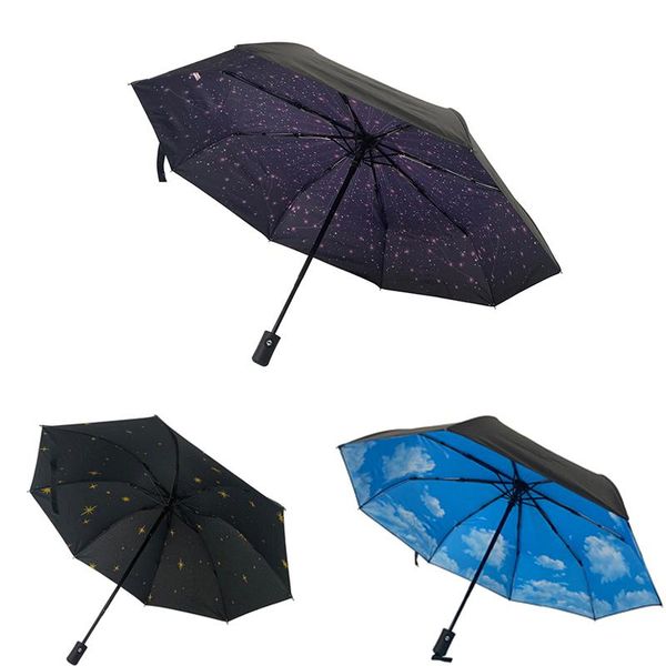

umbrellas 3-fold black sky umbrella women's automatic male folding for rain and sun parasol gift men girl wholesale