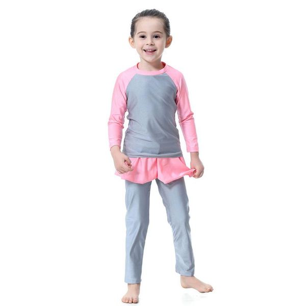 

yizyif kids swimwear for girls 2021 children swimsuit modest full cover hijab burkini islamic pants cap costume outfits set one-piece su
