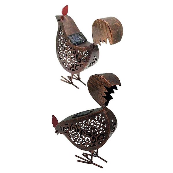

solar lamps wrought iron chicken lanterns retro hollow lights with handle outdoor garden decor for yard tree fence