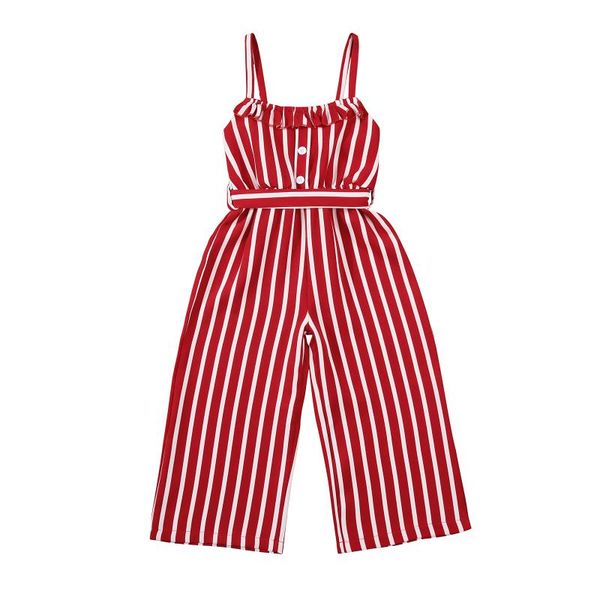 

jumpsuits 1-6y toddler kids baby girl clothes stripe holiday overall button belt jumpsuit casual sleeveless sunsuit outfit summer, Blue