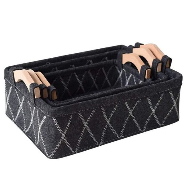 

small felt storage basket rectangle fabric bin organizer with wooden handles for nursery toys,kids room black baskets