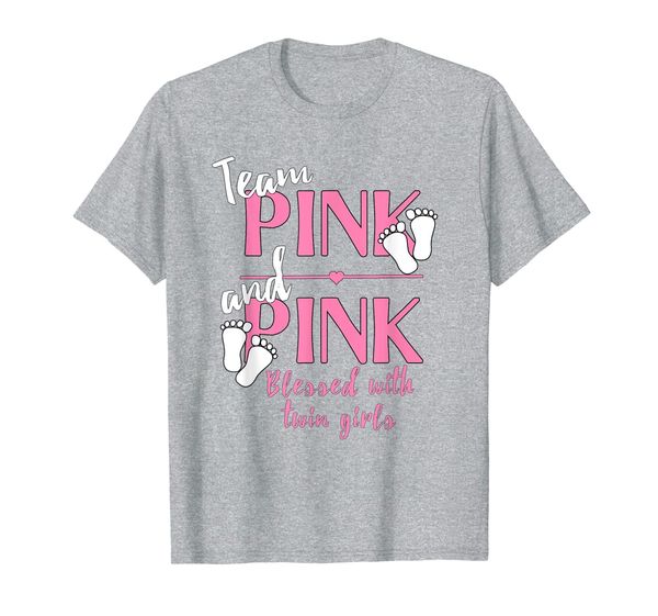

pregnancy announcement team pink and pink twin girls tshirt, White;black